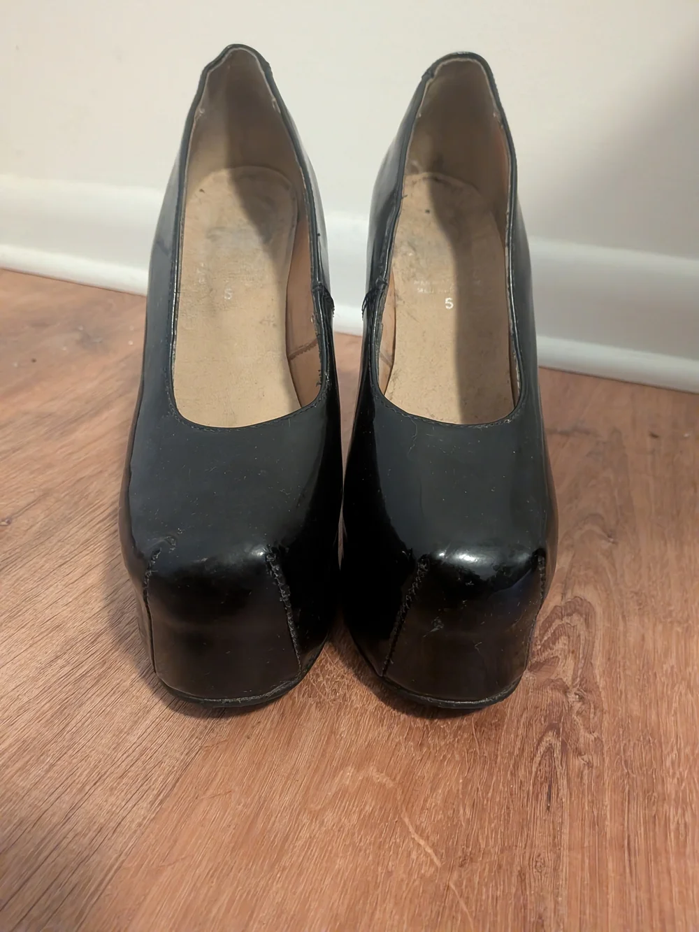 Underground Shoes Black Patent Platform Pumps Cutout Heel Made in England UK 5